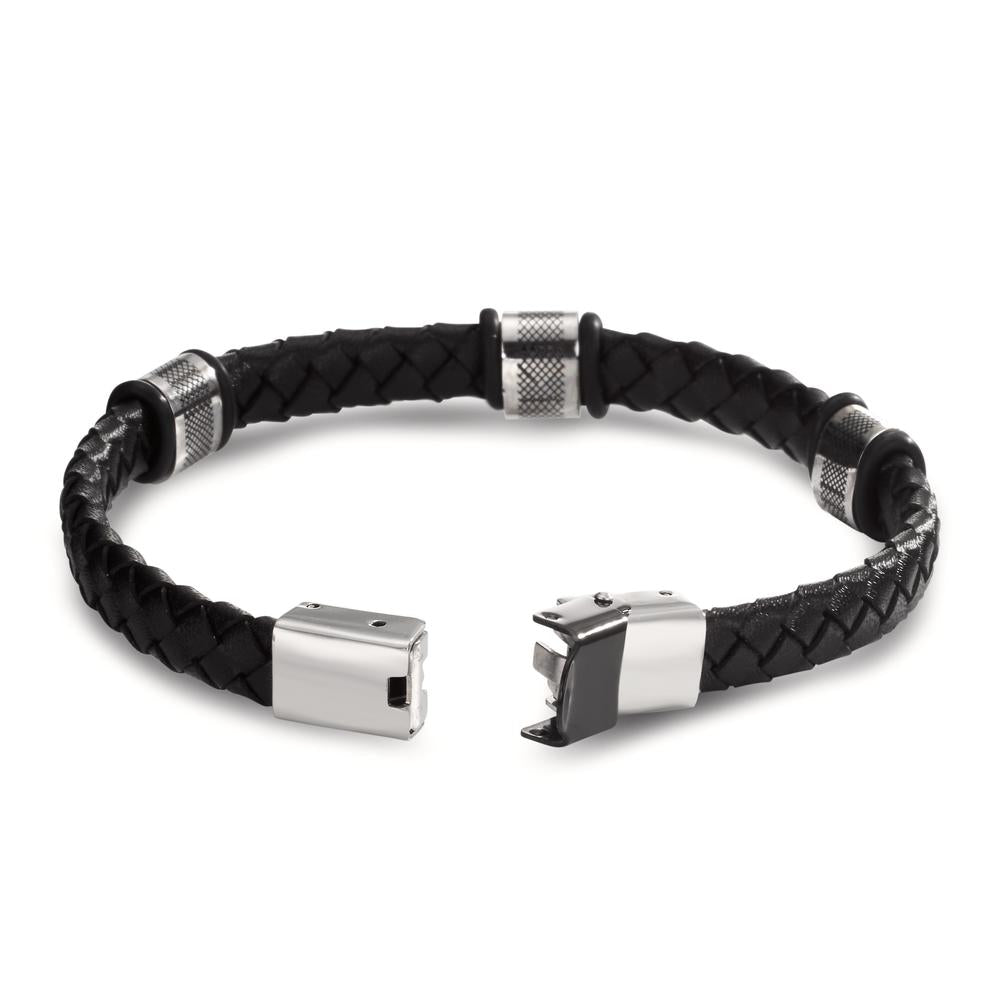 Armband Edelstahl, Leder, Kautschuk schwarz IP beschichtet