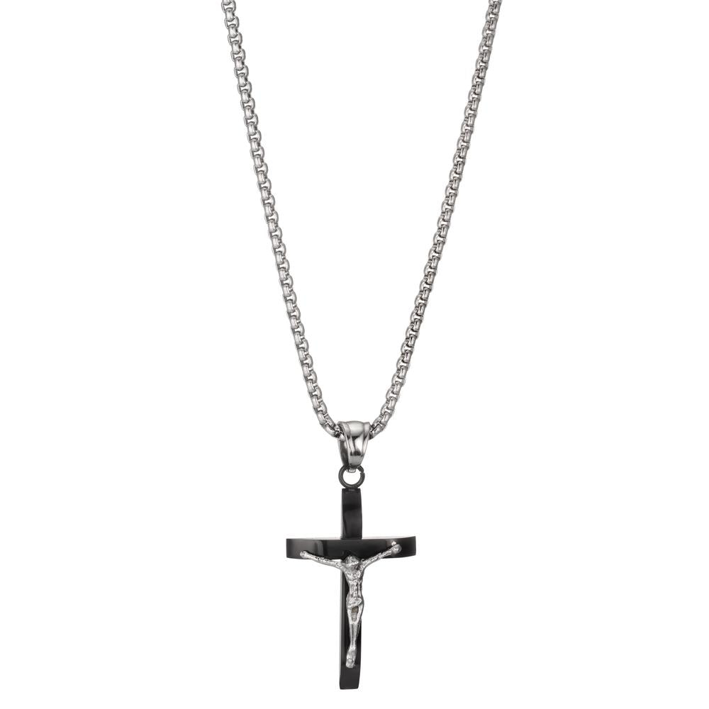 Collier Edelstahl schwarz IP beschichtet Kreuz verstellbar