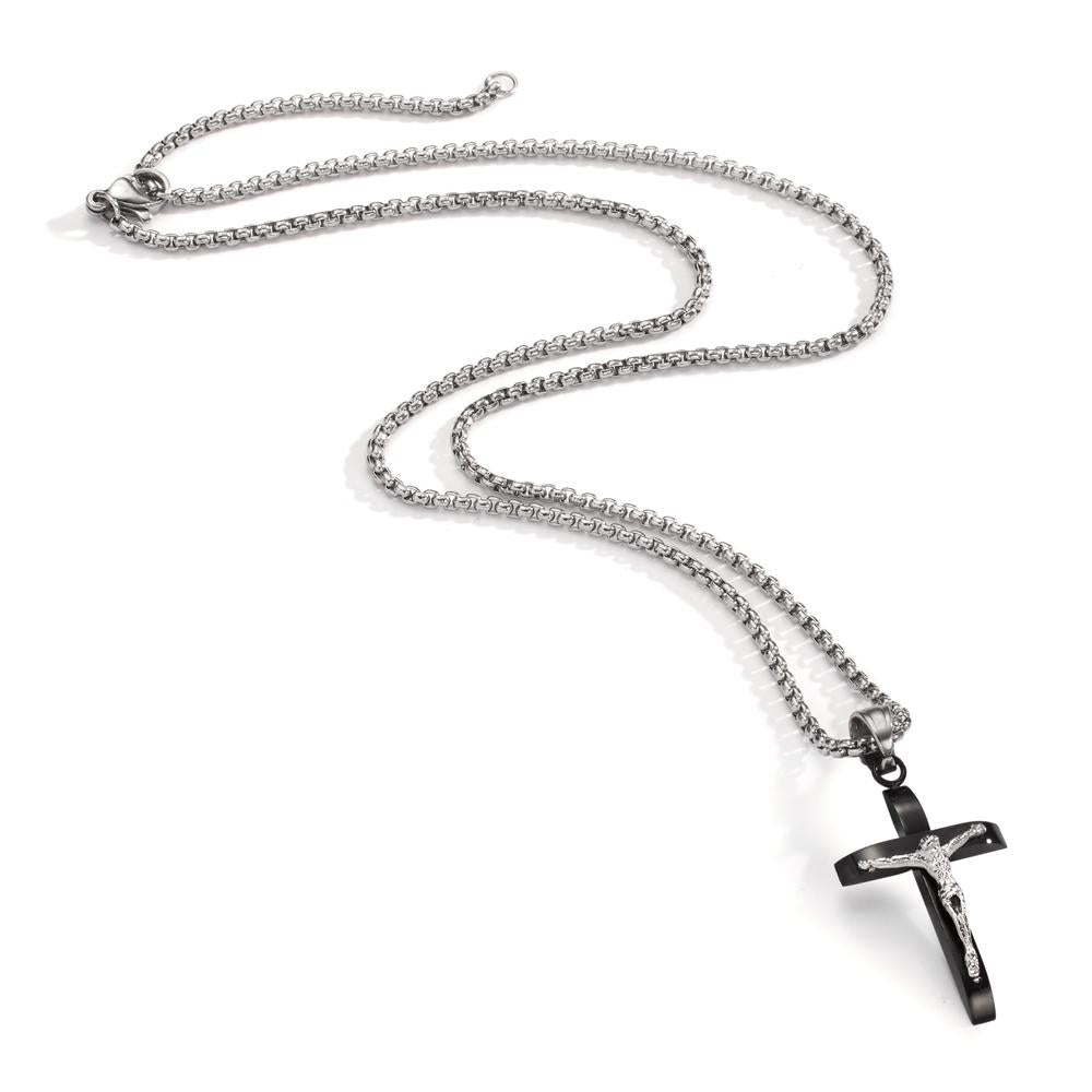 Collier Edelstahl schwarz IP beschichtet Kreuz verstellbar