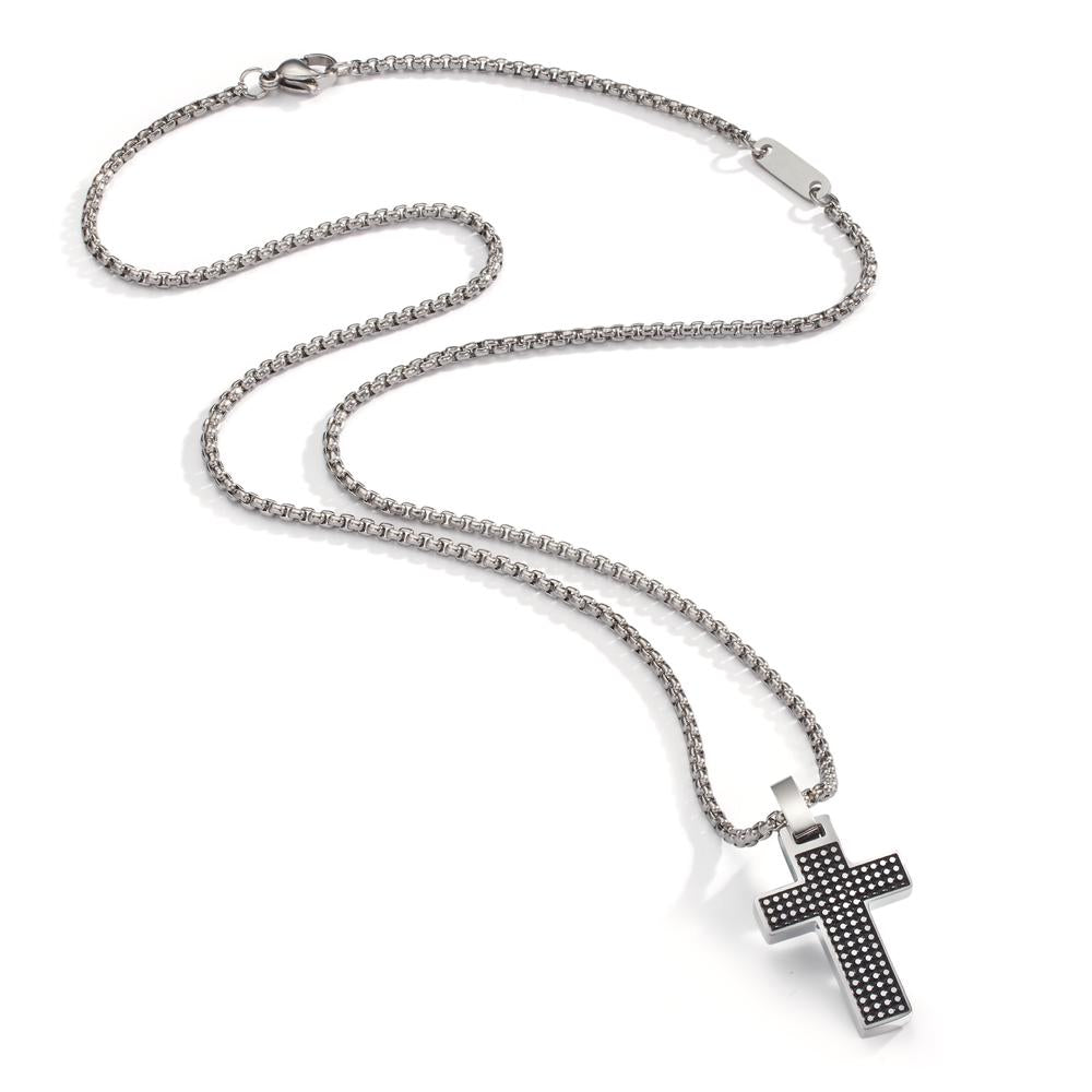 Collier Edelstahl schwarz IP beschichtet Kreuz verstellbar