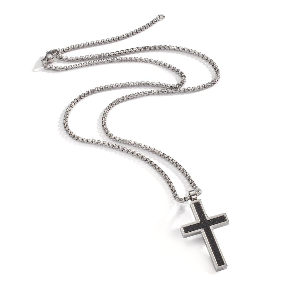 Collier Edelstahl, Carbon Kreuz verstellbar