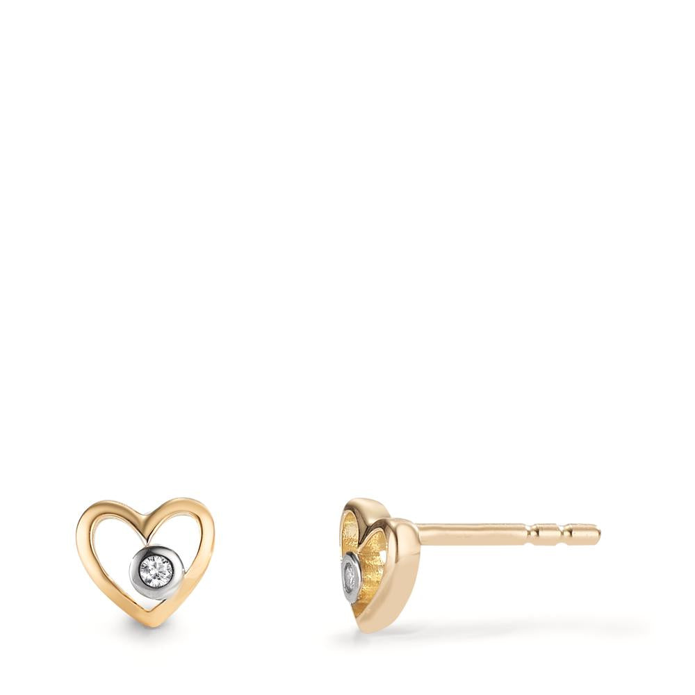 Pendientes 750/oro amarillo de 18 quilates Diamante cultivado en laboratorio 0.02 ct, 2 piedras, w-si Corazón Ø6 mm