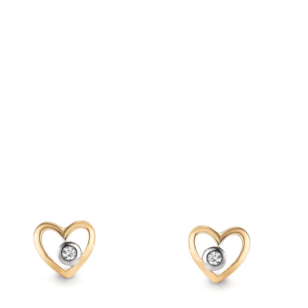 Pendientes 750/oro amarillo de 18 quilates Diamante cultivado en laboratorio 0.02 ct, 2 piedras, w-si Corazón Ø6 mm