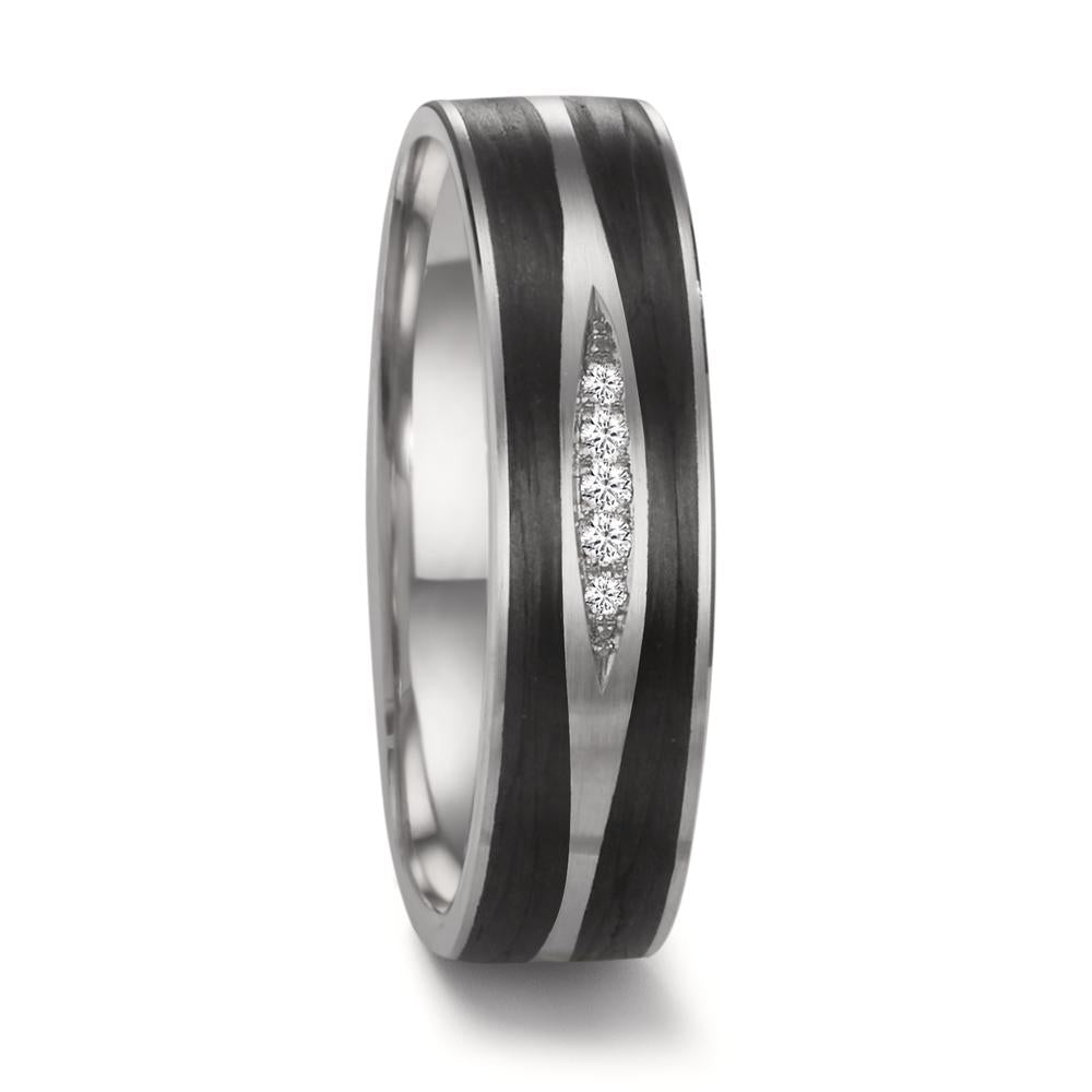 Partnerring 950 Platin, Carbon Diamant 0.034 ct, 5 Steine, w-si