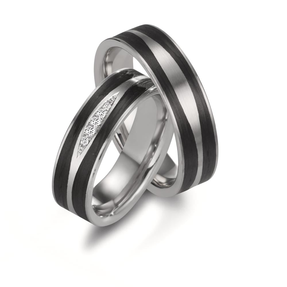 Partnerring 950 Platin, Carbon Diamant 0.034 ct, 5 Steine, w-si