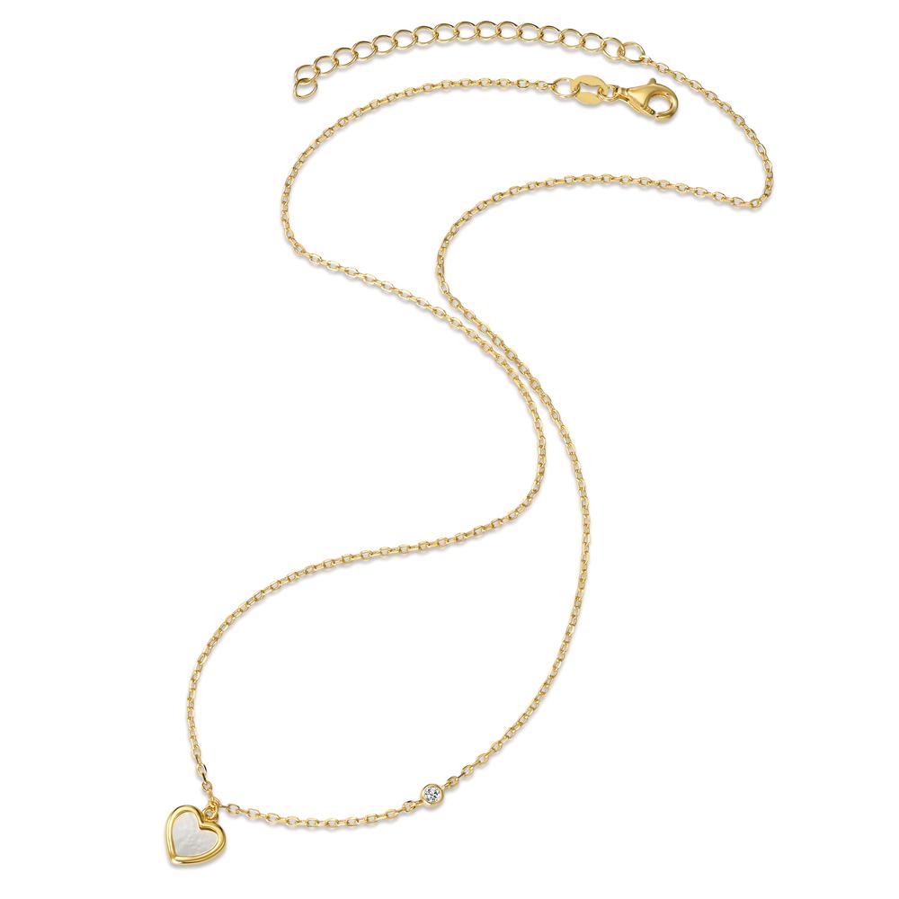 Collier Argent Zircone jaune Plaqué or nacre Coeur 40-45 cm