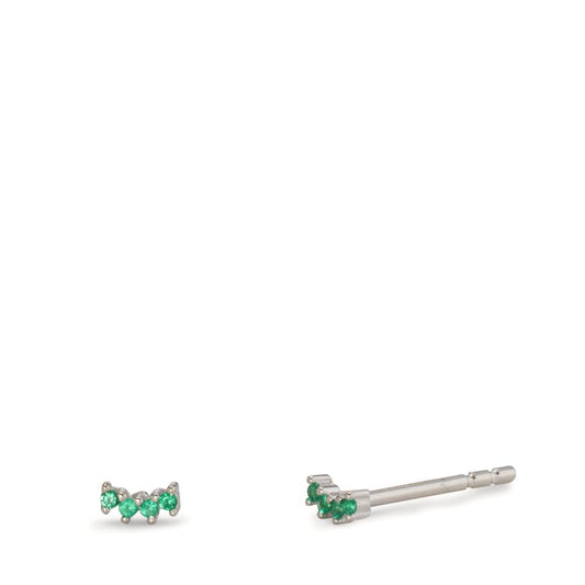 Clous d'oreilles Argent Zircone vert, 8 Pierres Rhodié