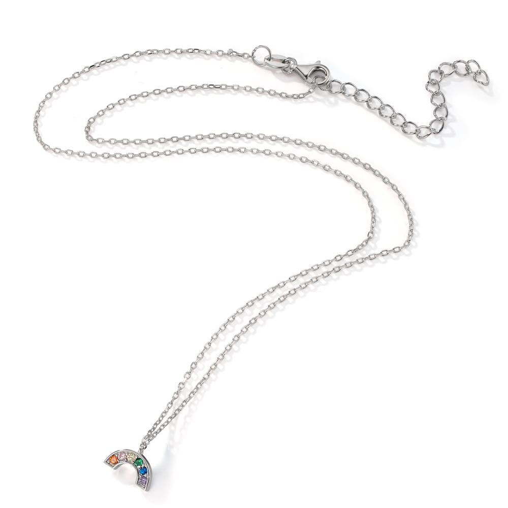 Collier Argent Zircone coloré, 6 Pierres Rhodié 40-45 cm