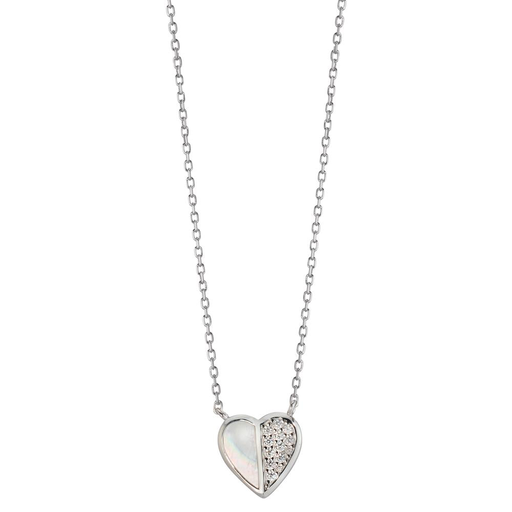 Collier Argent Zircone Rhodié nacre Coeur 40-45 cm