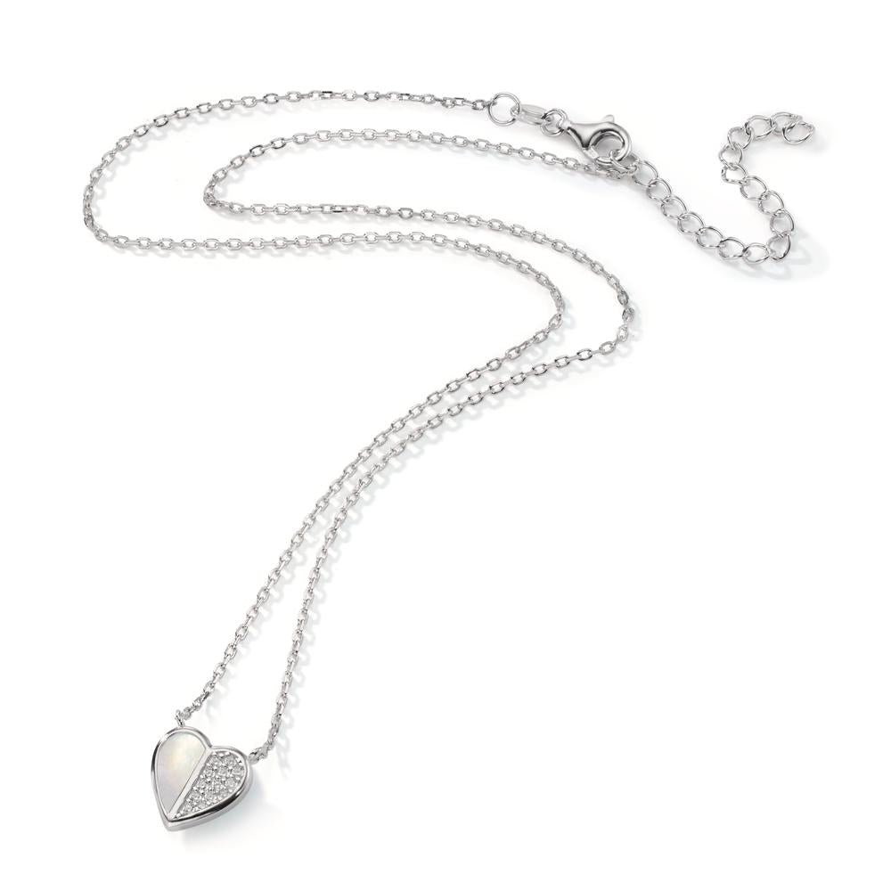 Collier Argent Zircone Rhodié nacre Coeur 40-45 cm