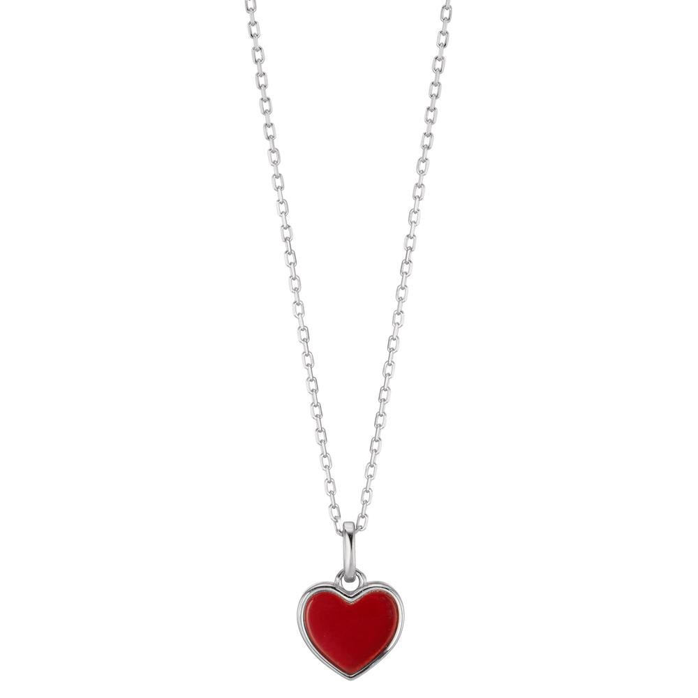 Collier Argent Zircone, [synth. Stein] rouge Rhodié nacre Coeur 40-45 cm