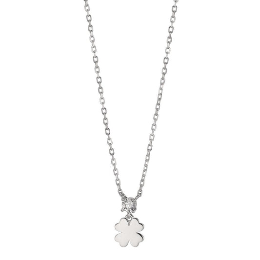 Collier Argent Zircone Rhodié Feuille de Trèfle 40-45 cm