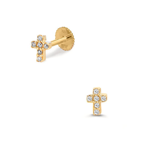 Piercing 9k Yellow Gold Zirconia 6 Stones Cross