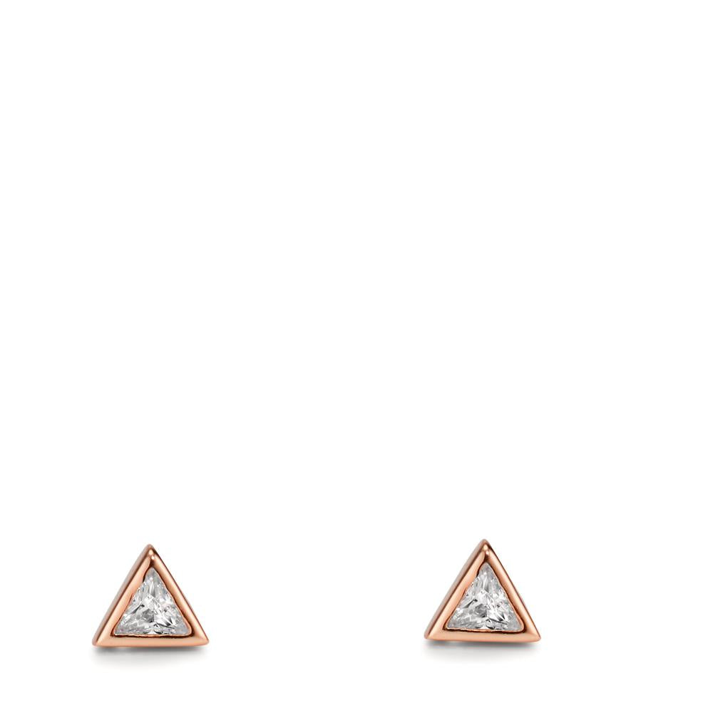 Stud earrings Silver Zirconia 2 Stones Rose Gold plated Ø4.5 mm