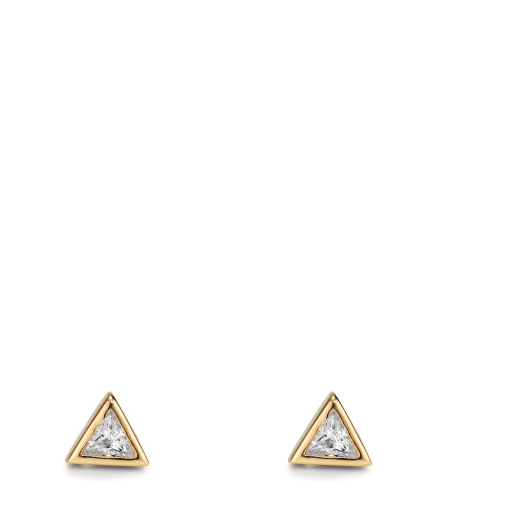 Stud earrings Silver Zirconia 2 Stones Yellow Gold plated Ø4.5 mm