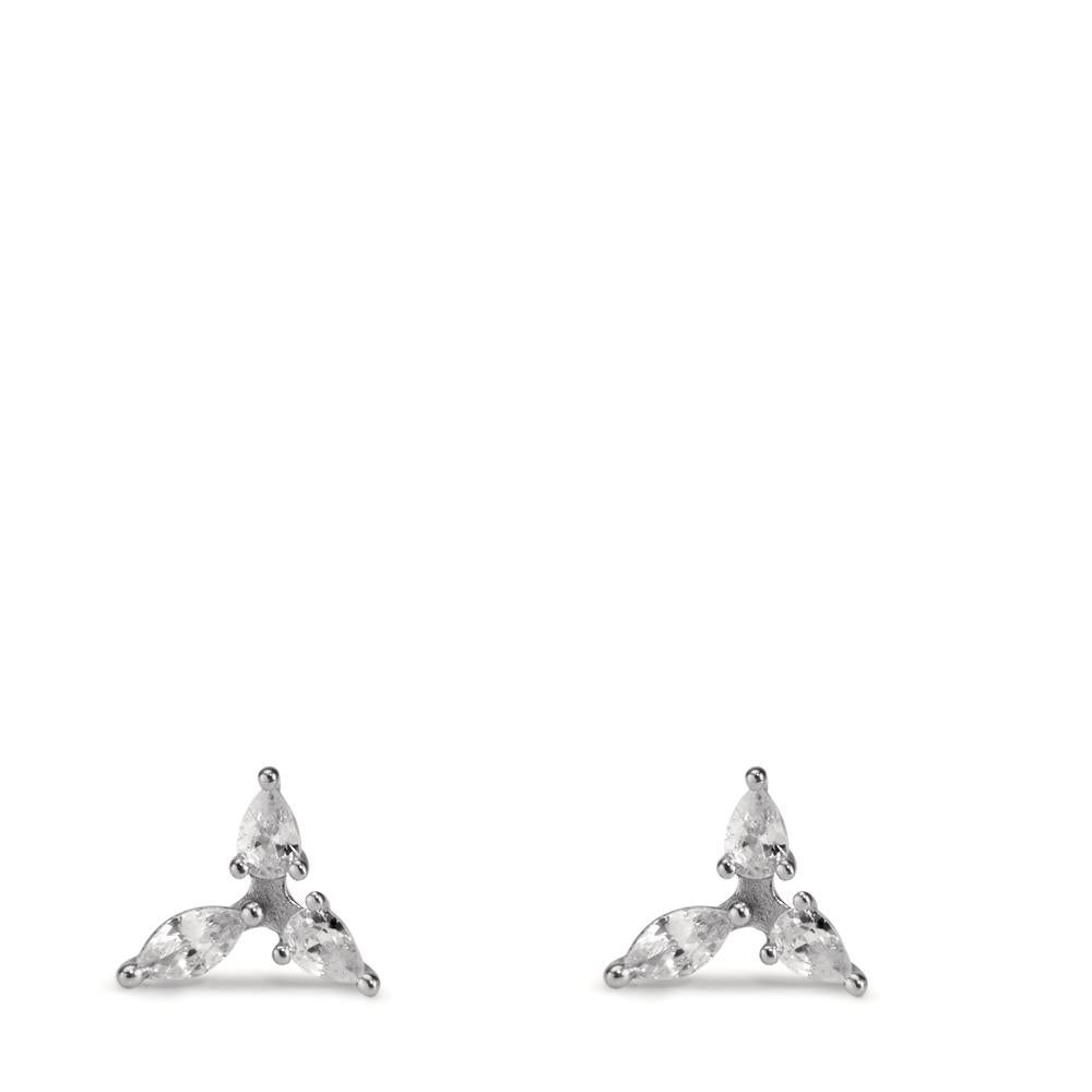 Stud earrings Silver Zirconia 6 Stones Rhodium plated Ø7 mm