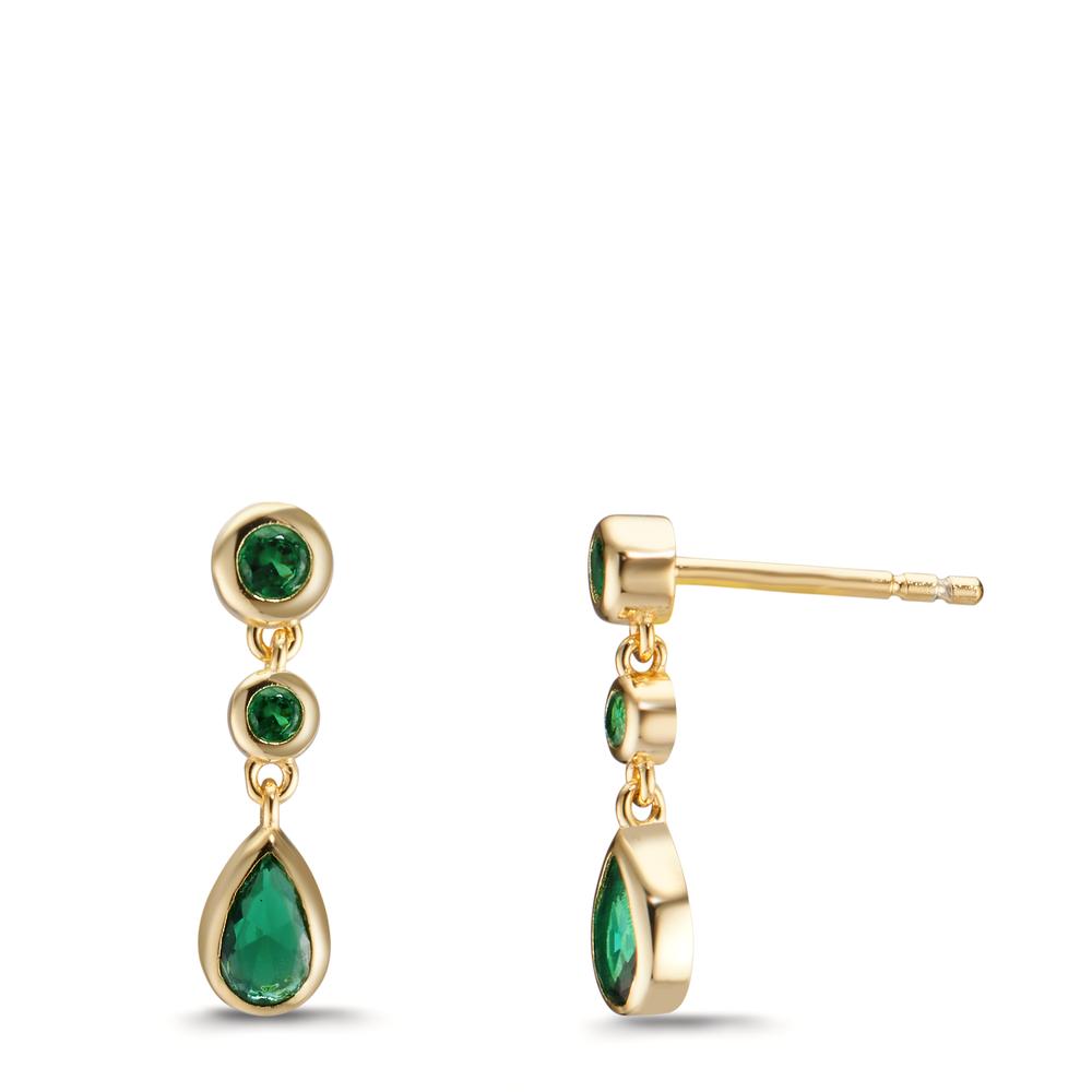 Drop Earrings Silver Zirconia Green, 6 Stones Yellow Gold plated