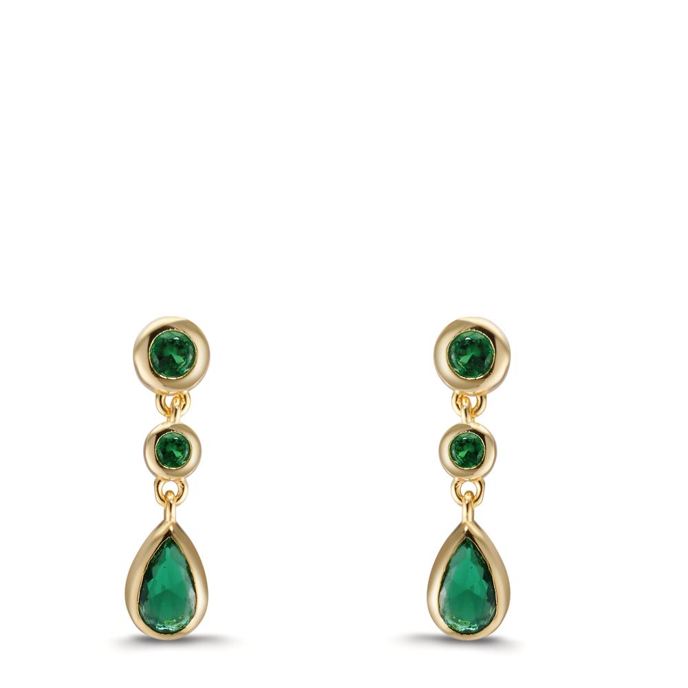 Drop Earrings Silver Zirconia Green, 6 Stones Yellow Gold plated