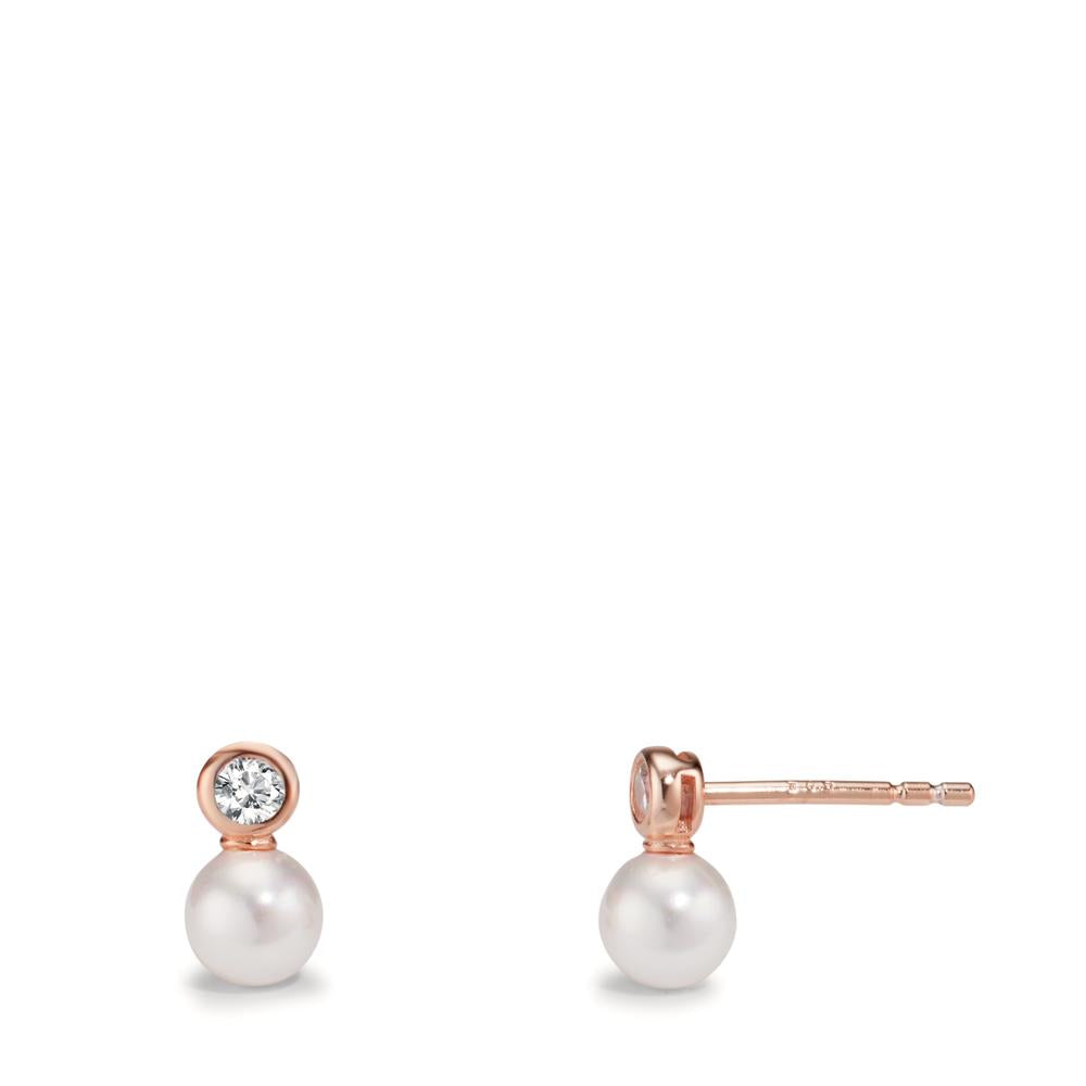 Stud earrings Silver Zirconia 2 Stones Rose Gold plated Shining pearls