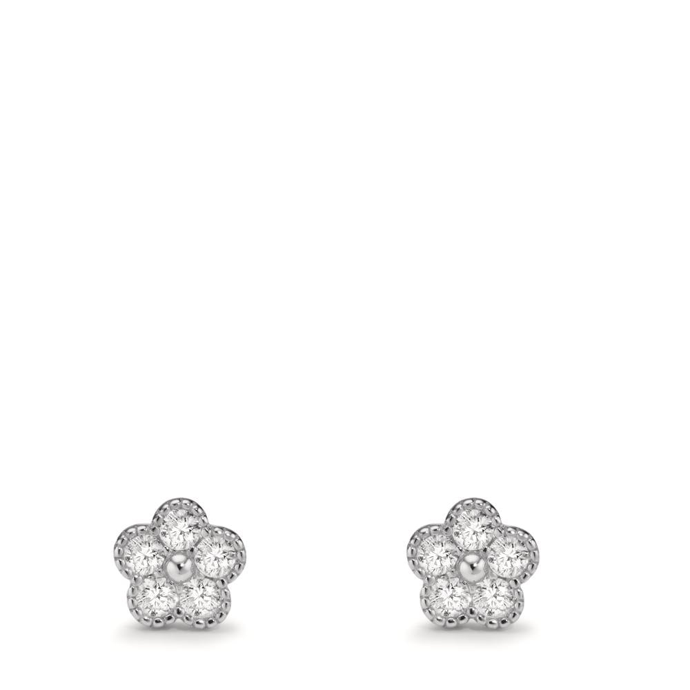 Clous d'oreilles Argent Zircone 10 Pierres Rhodié Fleur Ø6 mm