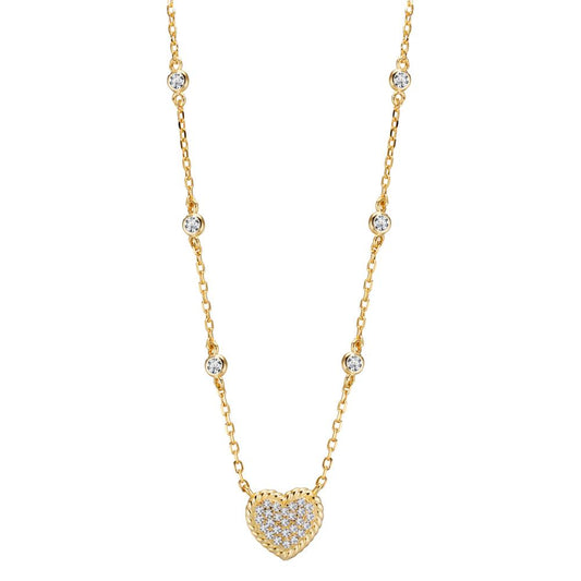 Collier Argent Zircone jaune Plaqué or Coeur 40-45 cm