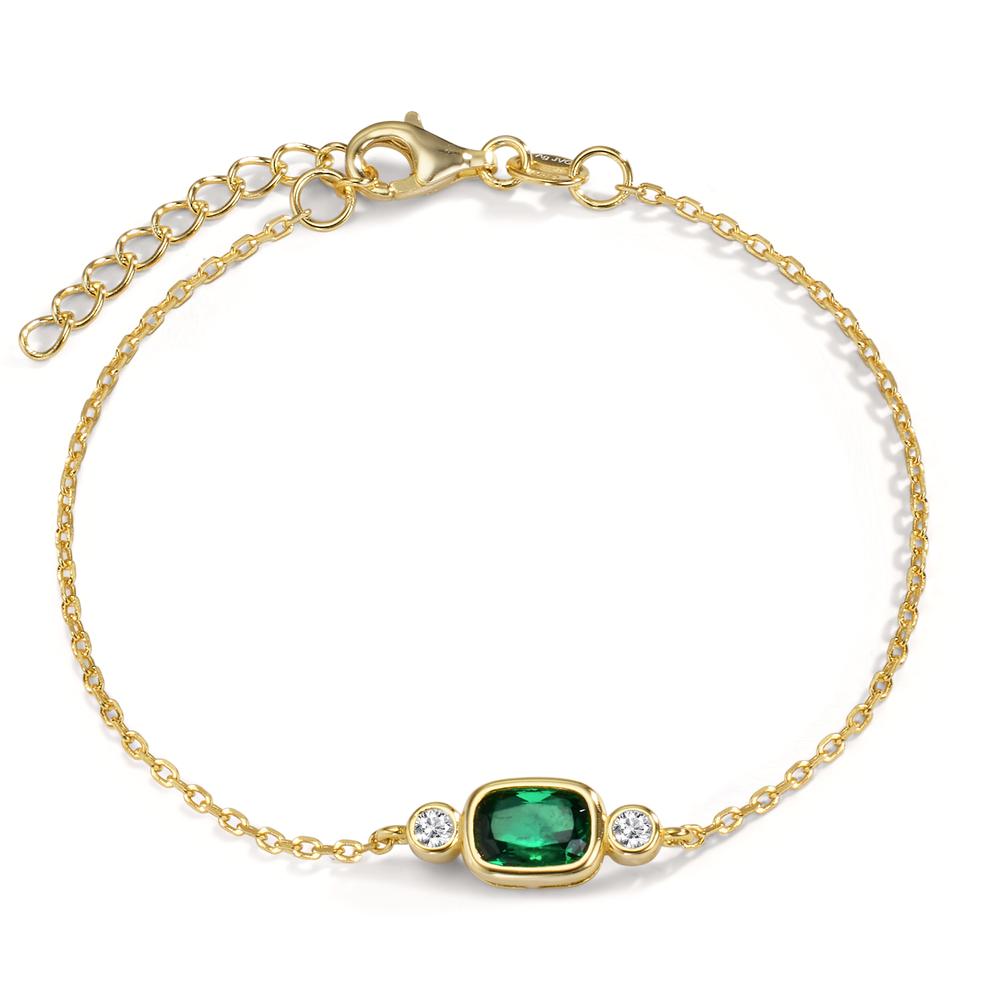 Pulsera Plata Circonita verde, Circonita blanco, 2 piedras Amarillo Dorado 16-19 cm