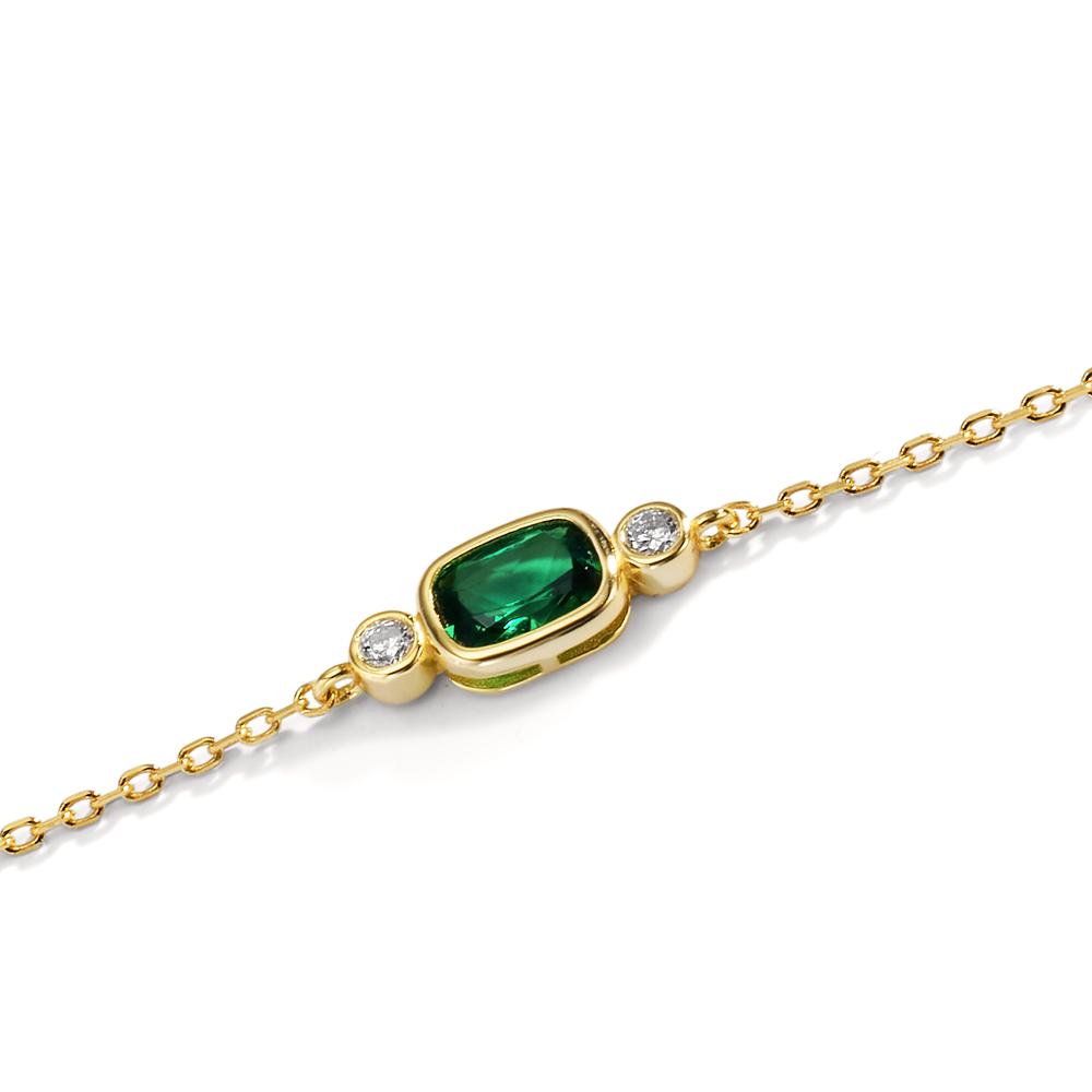 Pulsera Plata Circonita verde, Circonita blanco, 2 piedras Amarillo Dorado 16-19 cm