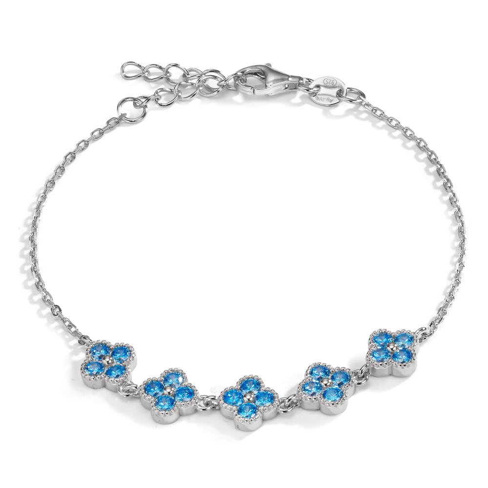 Bracelet Argent Zircone bleu clair, 20 Pierres Rhodié Fleur 16-19 cm