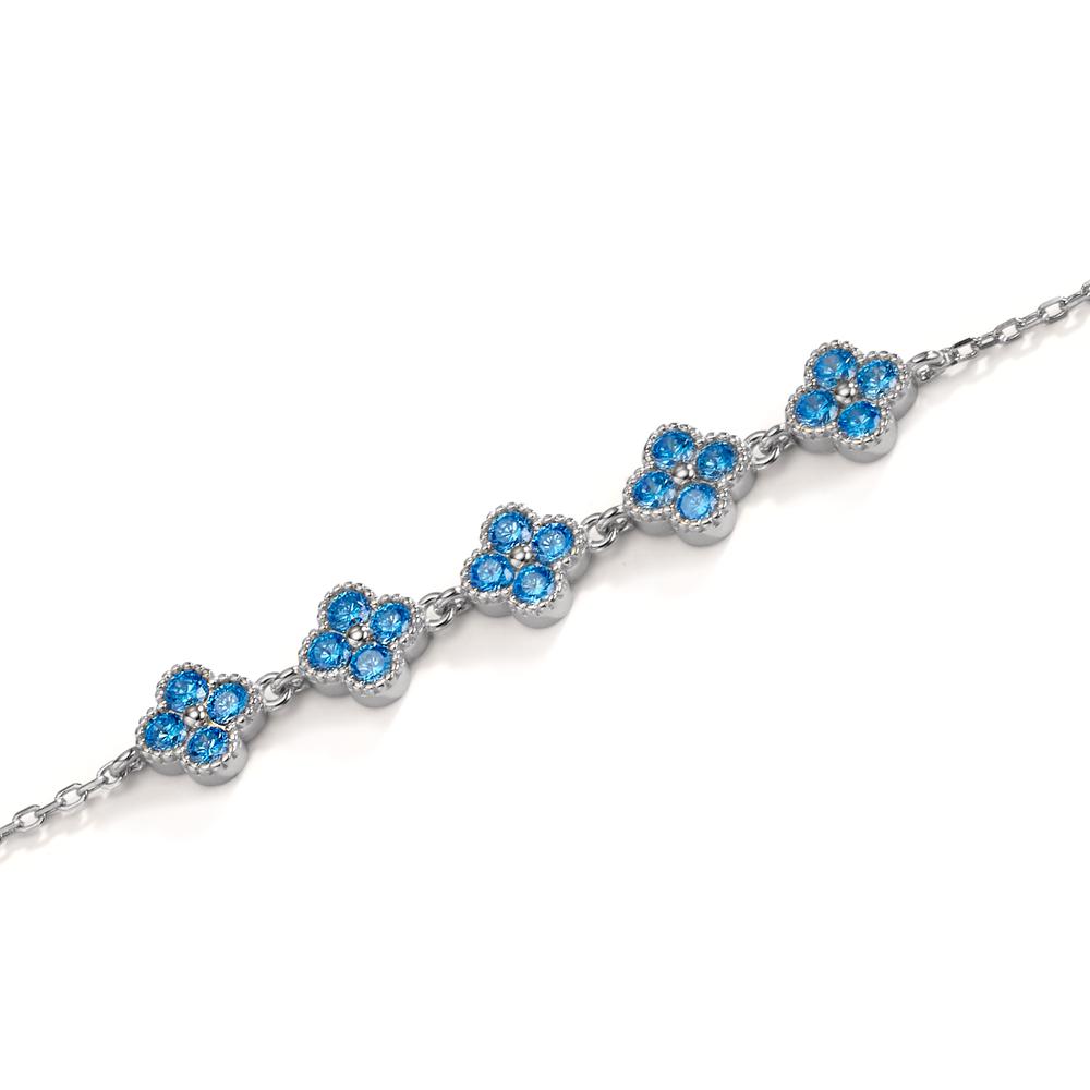 Bracelet Argent Zircone bleu clair, 20 Pierres Rhodié Fleur 16-19 cm