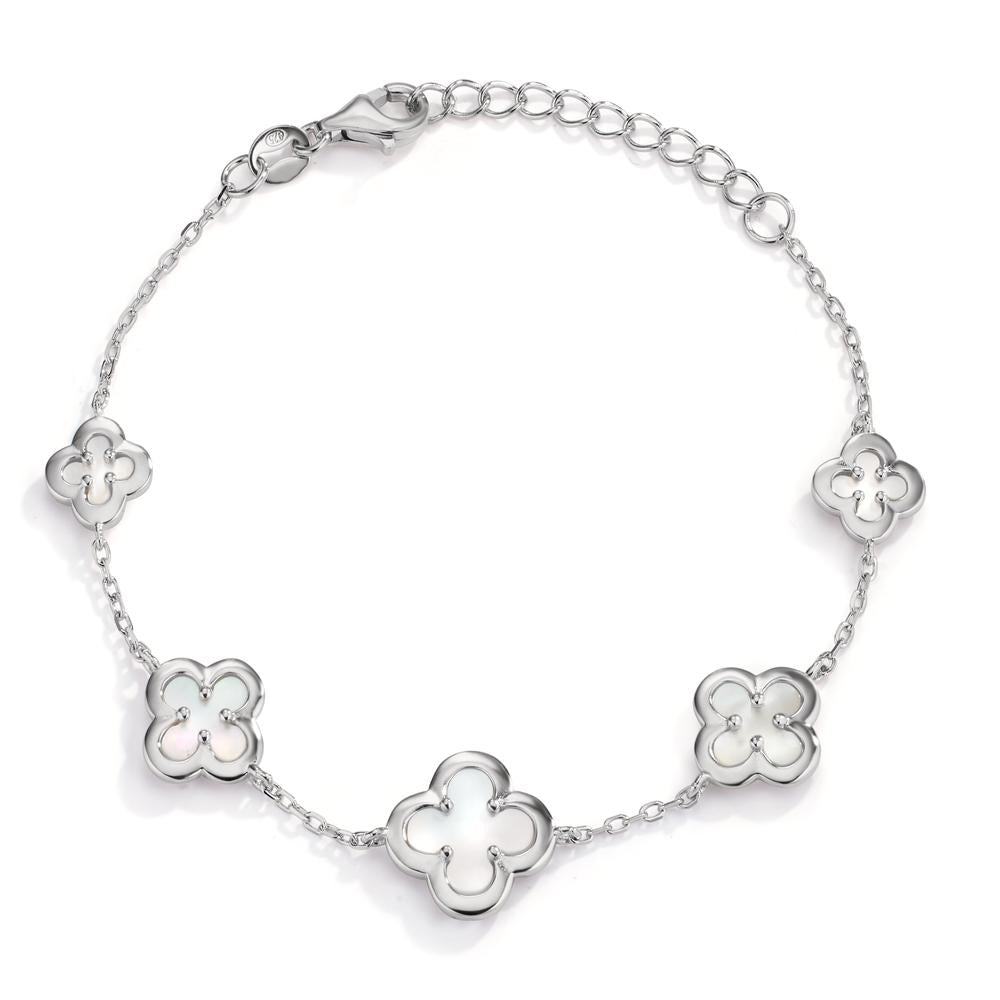 Bracelet Silver Rhodium plated Mother of pearl Flower 16-19 cm