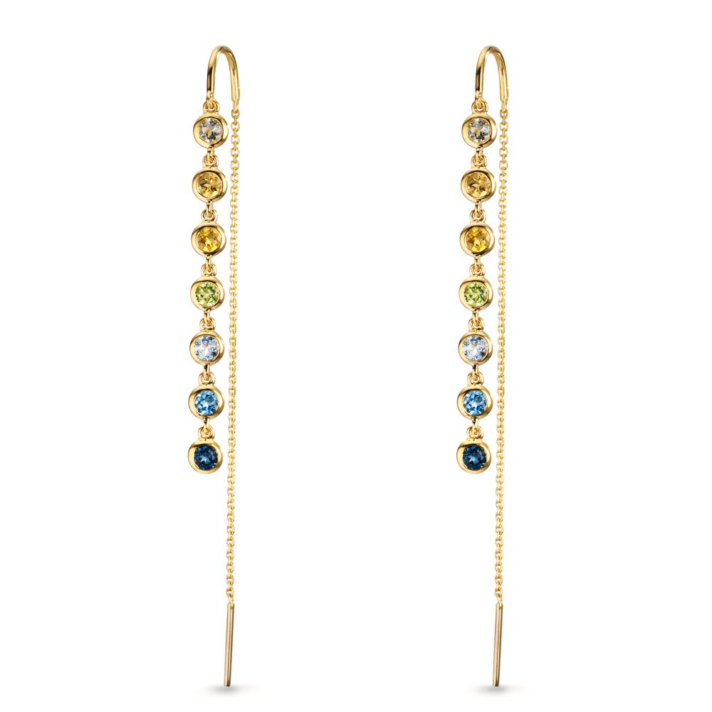 Aretes 750/oro amarillo de 18 quilates Citrino 0.12 ct, 2 piedras, Amatista verde, 0.11 ct, 2 piedras, Peridoto 0.13 ct, 2 piedras, Topacio 0.34 ct, 4 piedras, Topacio azul de Londres 0.18 ct, 2 piedras, Cuarzo 0.11 ct, 2 piedras