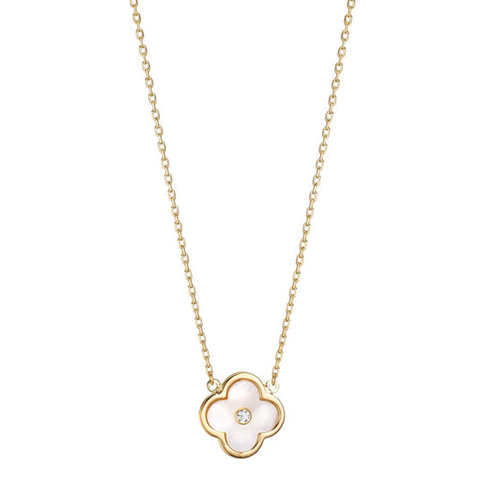 Collier 375/9 K Gelbgold Zirkonia Perlmutt Blume