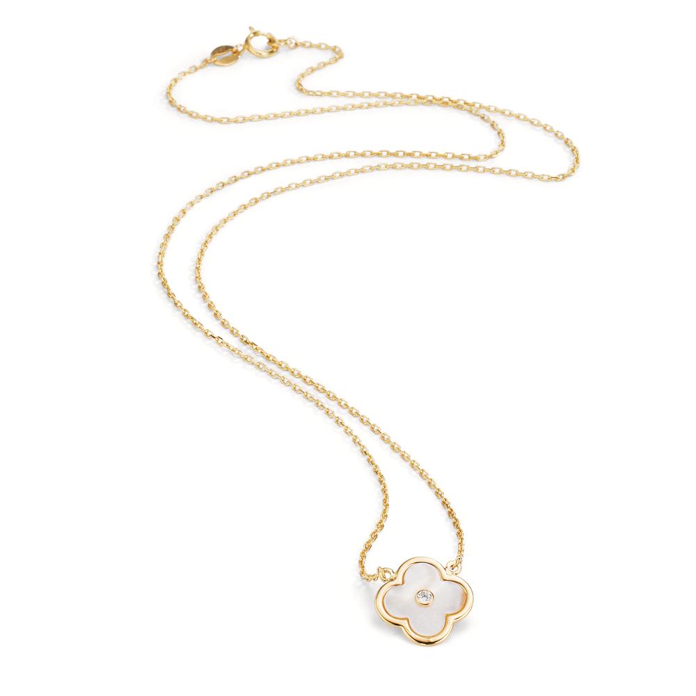 Collier Or jaune 9K Zircone nacre Fleur 45 cm